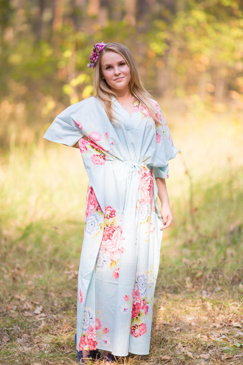 Light Blue The Drop-Waist Style Caftan in Cabbage Roses Pattern