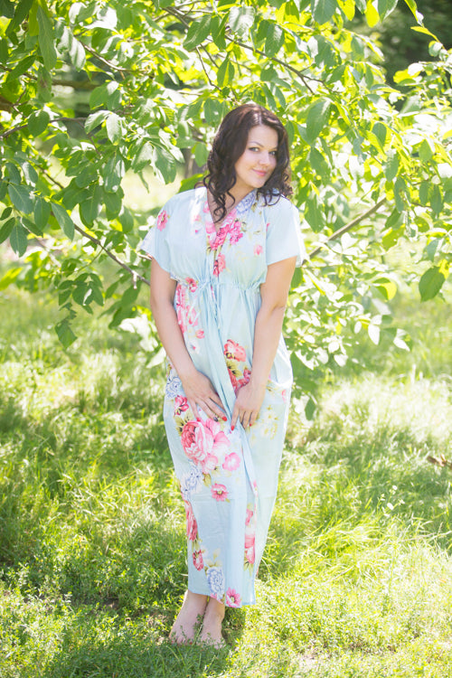 Light Blue Beach Days Style Caftan in Cabbage Roses