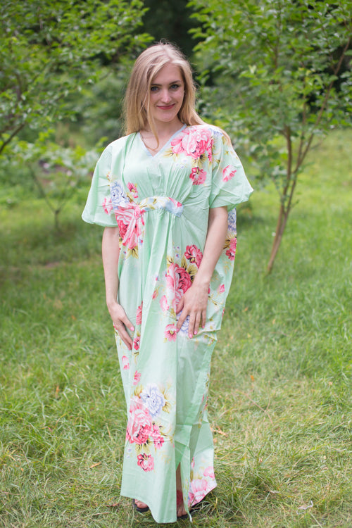 Mint Unfurl Style Caftan in Cabbage Roses Pattern|Mint Unfurl Style Caftan in Cabbage Roses Pattern|Cabbage Roses|Cabbage Roses