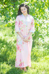 Pink Simply Elegant Style Caftan in Cabbage Roses Pattern