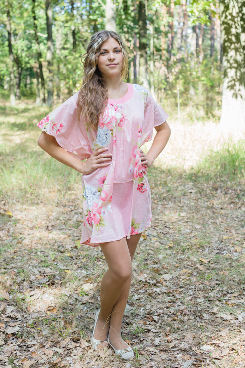 Pink Summer Celebration Style Caftan in Cabbage Roses Pattern