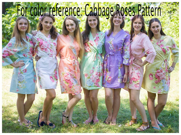Mismatched Cabbage Roses Patterned Bridesmaids Robes in Soft Tones
