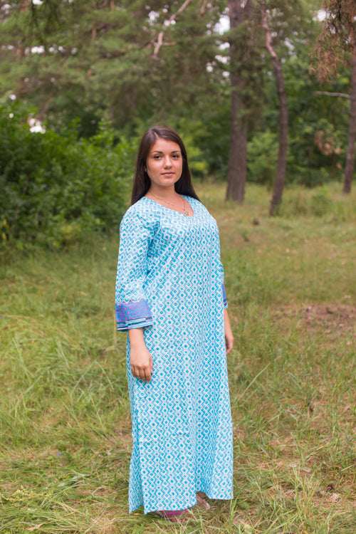 Light Blue The Unwind Style Caftan in Geometric Chevron Pattern
