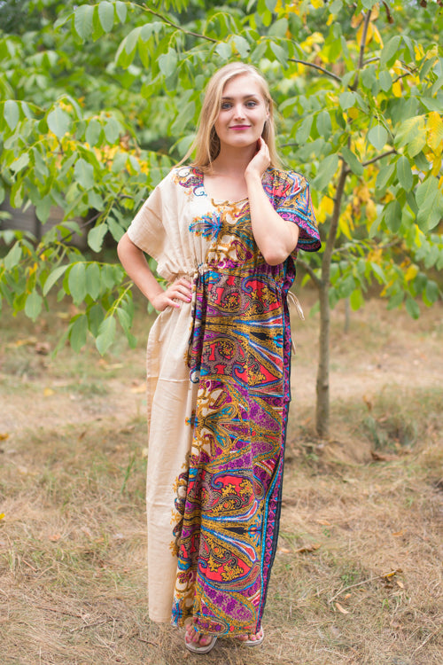 Cream Side Strings Sweet Style Caftan in Cheerful Paisleys Pattern