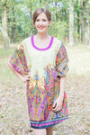 Cream Summer Celebration Style Caftan in Cheerful Paisleys Pattern