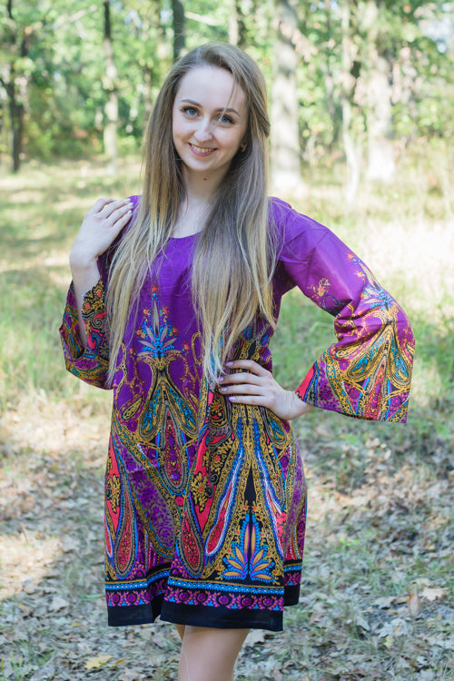 Purple Bella Tunic Style Caftan in Cheerful Paisleys Pattern