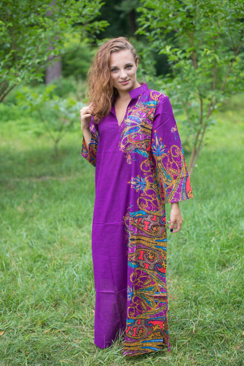 Purple Mandarin On My Mind Style Caftan in Cheerful Paisleys Pattern