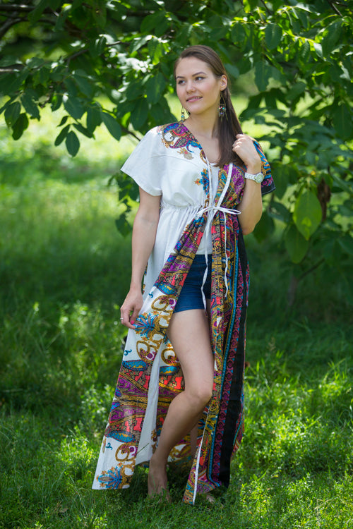White Beach Days Style Caftan in Cheerful Paisleys