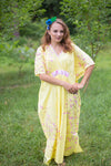 Light Yellow Unfurl Style Caftan in Cherry Blossoms Pattern