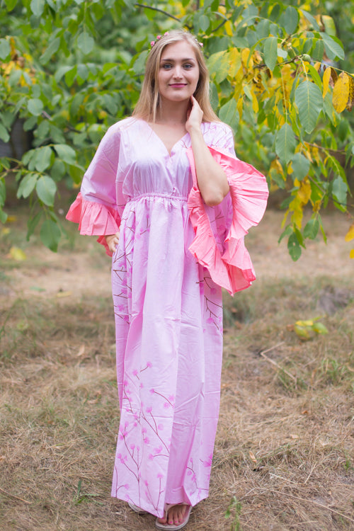 Pink Frill Lovers Style Caftan in Cherry Blossoms Pattern