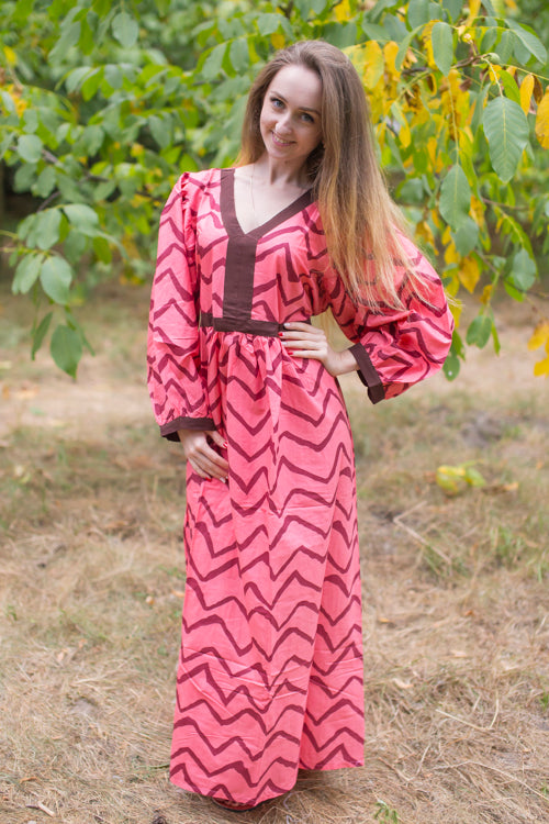 Coral My Peasant Dress Style Caftan in Chevron Pattern