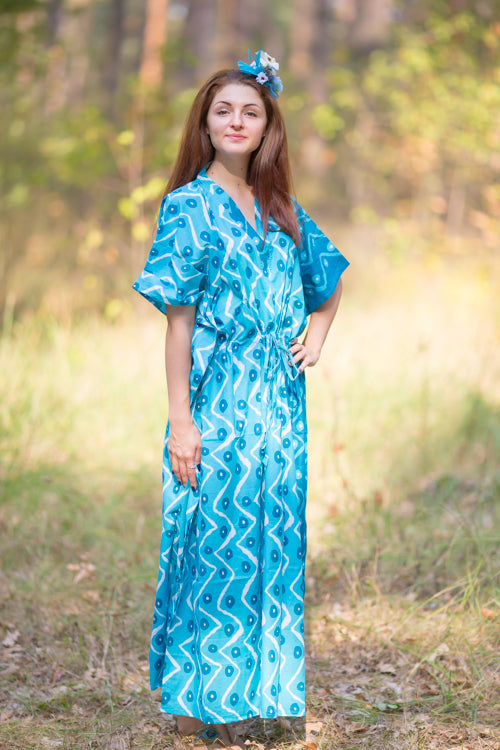 Teal The Drop-Waist Style Caftan in Chevron Dots Pattern