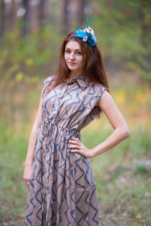 Gray Cool Summer Style Caftan in Chevron Pattern