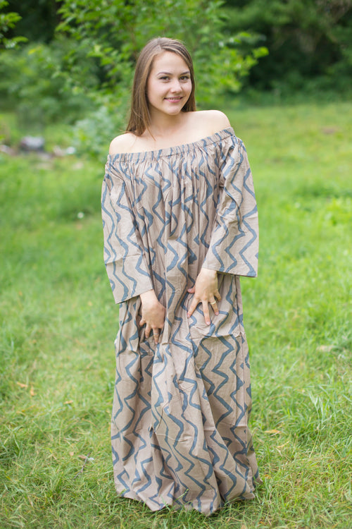 Gray Serene Strapless Style Caftan in Chevron Pattern