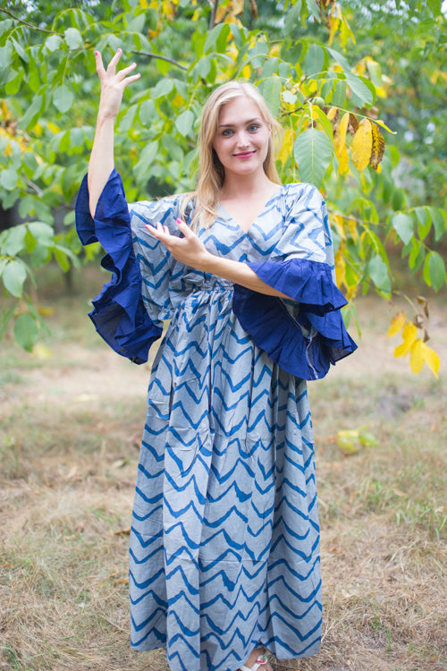 Gray Frill Lovers Style Caftan in Chevron Pattern