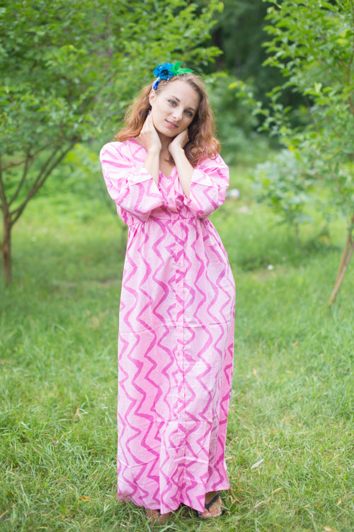 Pink Button Me Down Style Caftan in Chevron Pattern