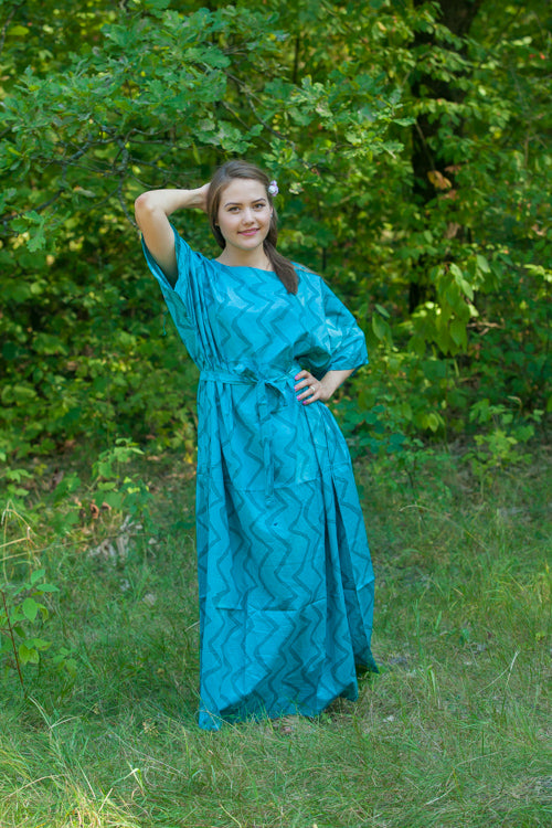 Teal Mademoiselle Style Caftan in Chevron Pattern