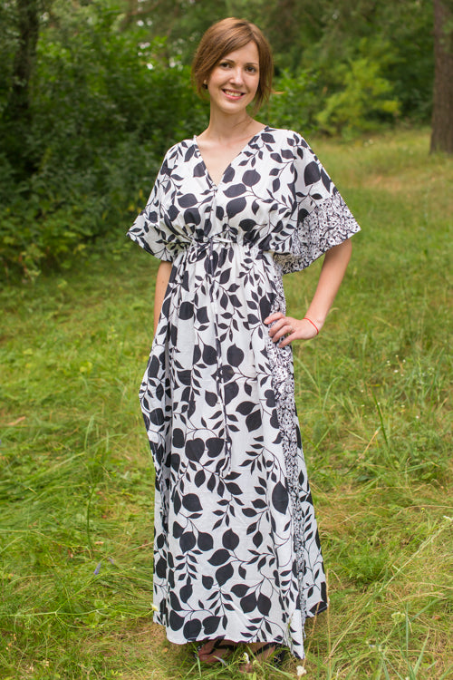 White Timeless Style Caftan in Classic White Black Pattern