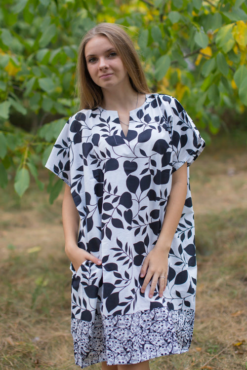 White Sunshine Style Caftan in Classic White Black Pattern