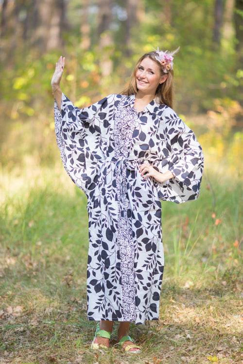 White Oriental Delight Style Caftan in Classic White Black Pattern