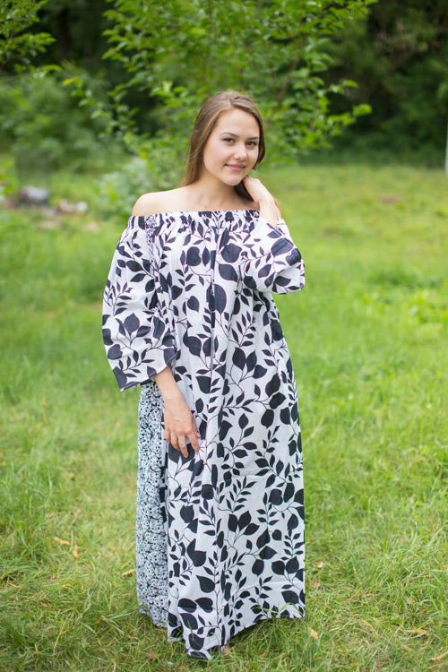 White Serene Strapless Style Caftan in Classic White Black Pattern