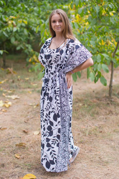 White Side Strings Sweet Style Caftan in Classic White Black Pattern