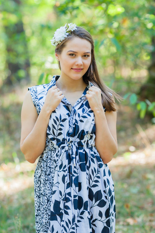 White Cool Summer Style Caftan in Classic White Black Pattern