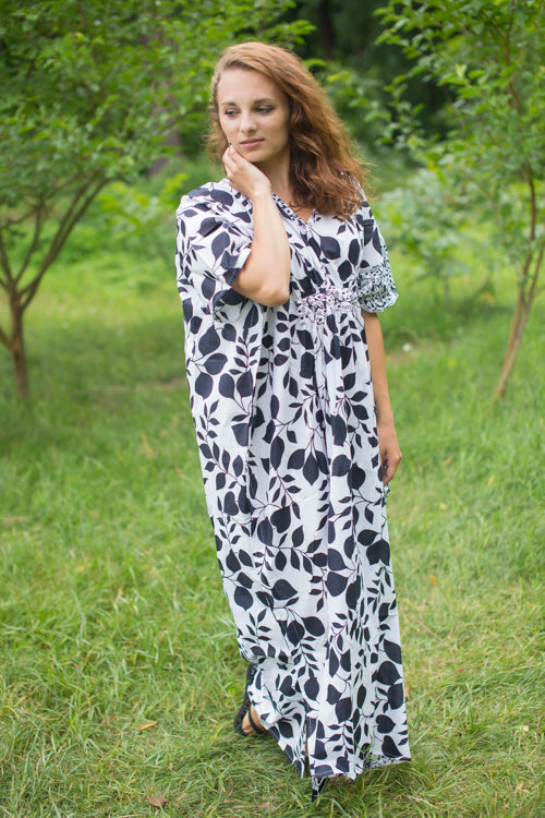White Unfurl Style Caftan in Classic White Black Pattern