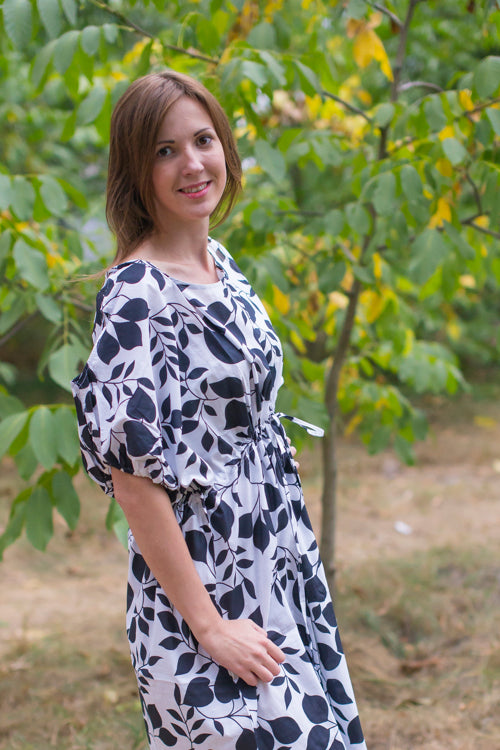 White Cut Out Cute Style Caftan in Classic White Black Pattern