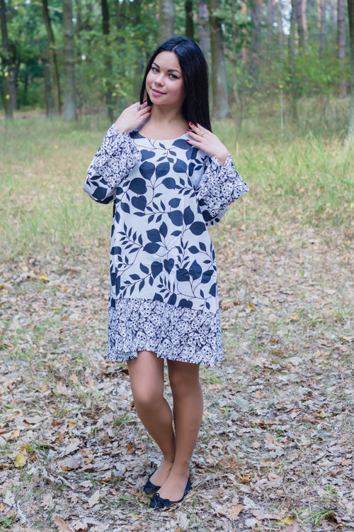White Bella Tunic Style Caftan in Classic White Black Pattern