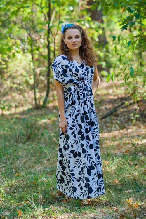 White Magic Sleeves Style Caftan in Classic White Black Pattern