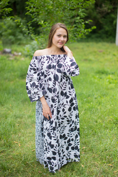 White Serene Strapless Style Caftan in Classic White Black Pattern