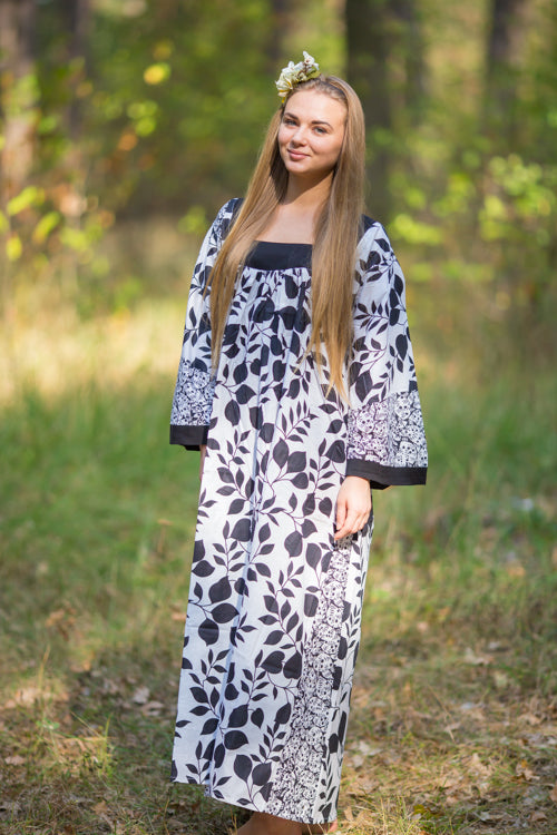 White Fire Maiden Style Caftan in Classic White Black Pattern