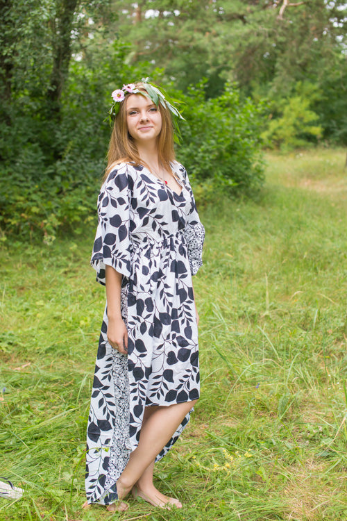 White High Low Wind Flow Style Caftan in Classic White Black Pattern