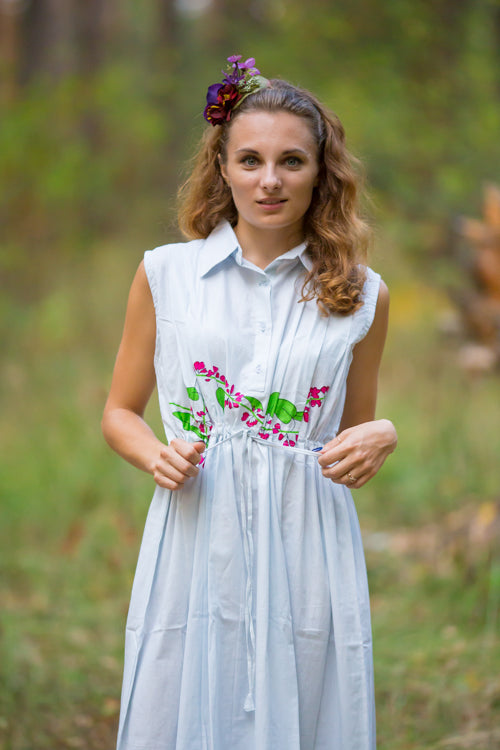 Light Blue Cool Summer Style Caftan in Climbing Vines Pattern