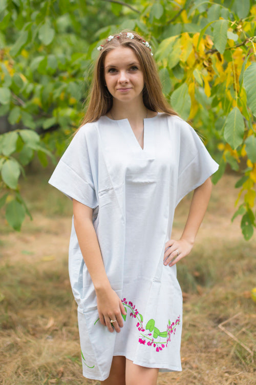 White Sunshine Style Caftan in Climbing Vines Pattern