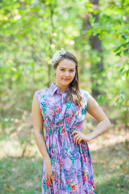 Lilac Cool Summer Style Caftan in Cute Bows Pattern