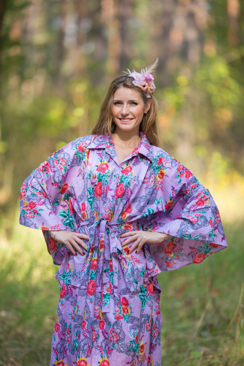 Lilac Oriental Delight Style Caftan in Cute Bows Pattern