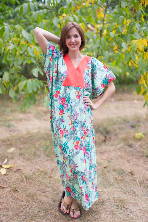 Mint Flowing River Style Caftan in Cute Bows Pattern