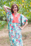Mint Flowing River Style Caftan in Cute Bows Pattern
