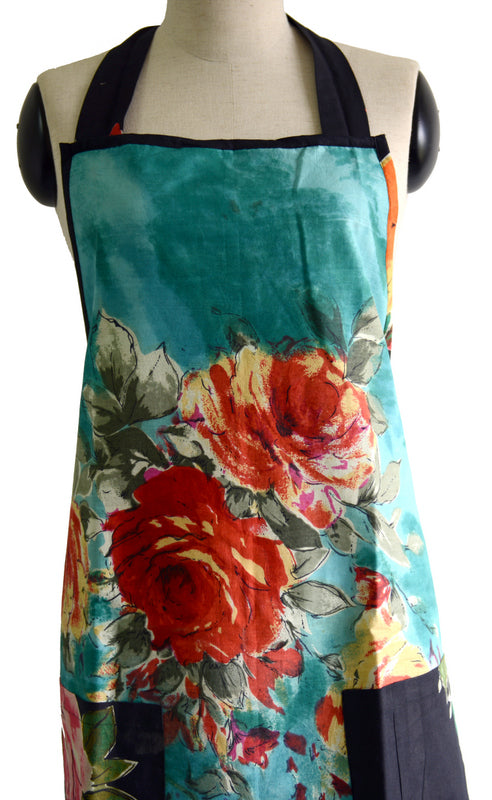Teal Floral Full Apron