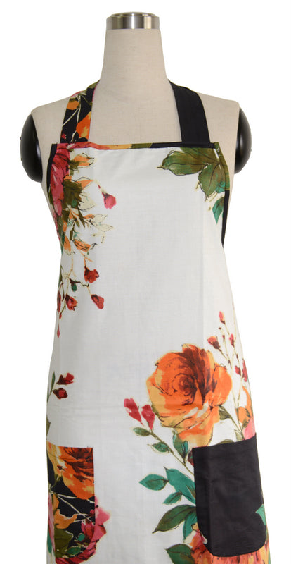 White Floral Full Apron