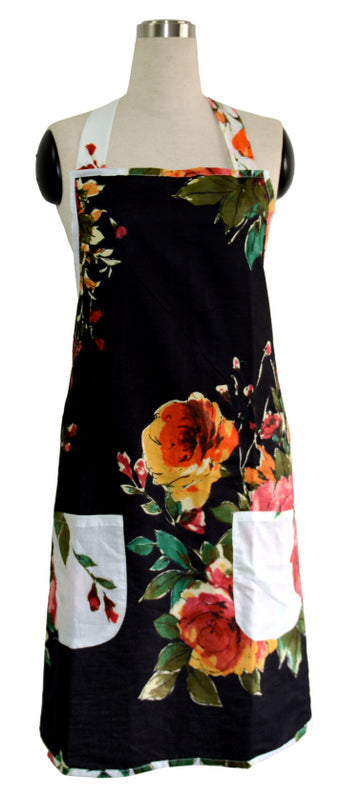 Black Floral Kitchen Apron