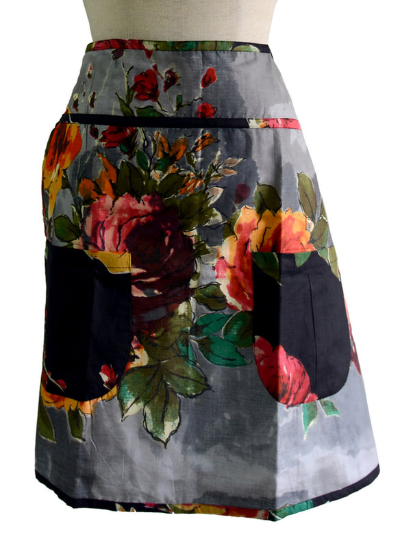 Gray Floral Half Apron