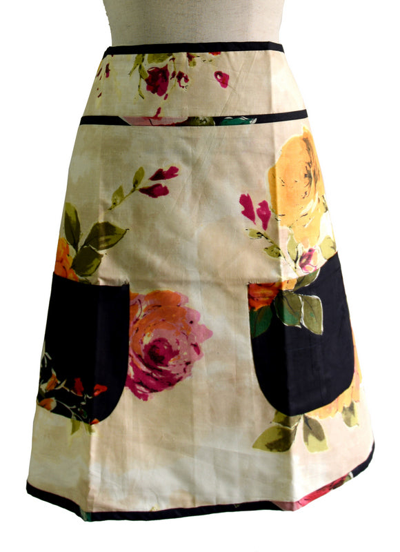 Cream Floral Half Apron