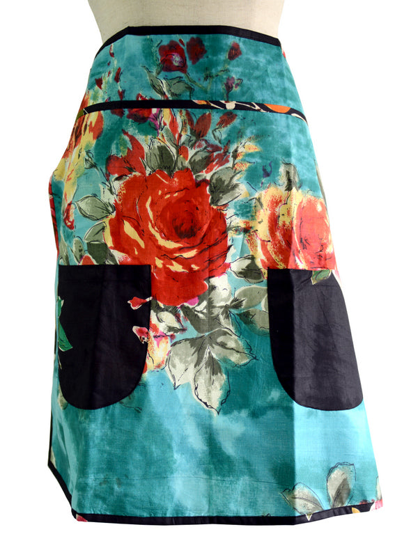 Teal Floral Half Apron
