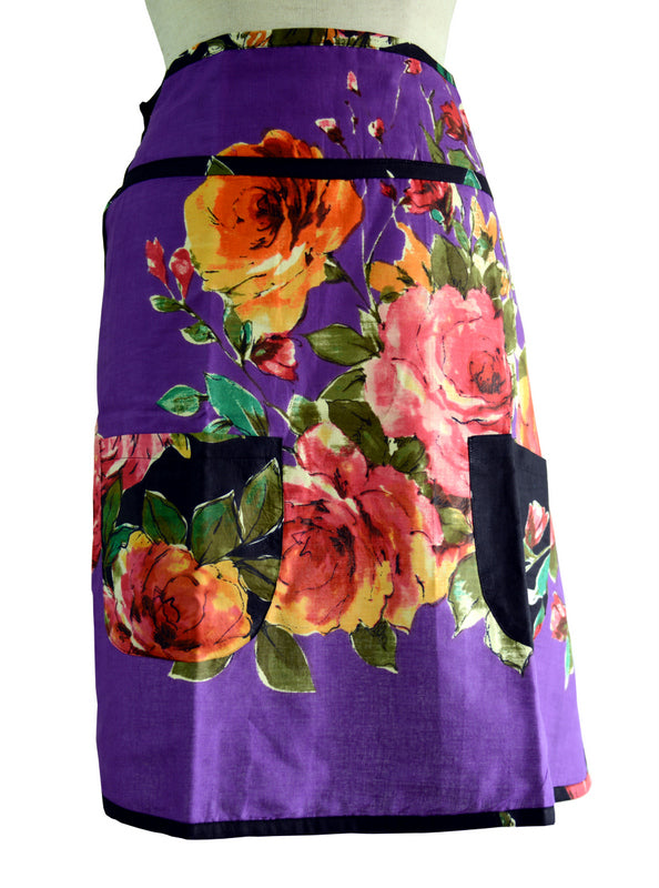 Purple Floral Half Apron