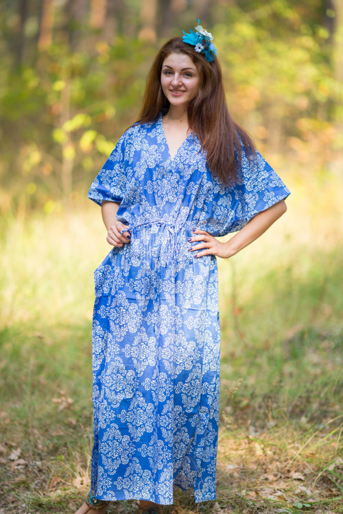 Dark Blue The Drop-Waist Style Caftan in Damask Pattern