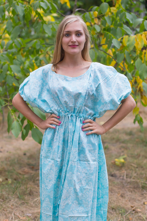 Light Blue Cut Out Cute Style Caftan in Damask Pattern
