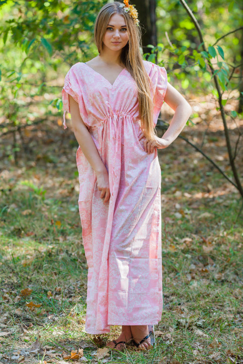 Pink Magic Sleeves Style Caftan in Damask Pattern